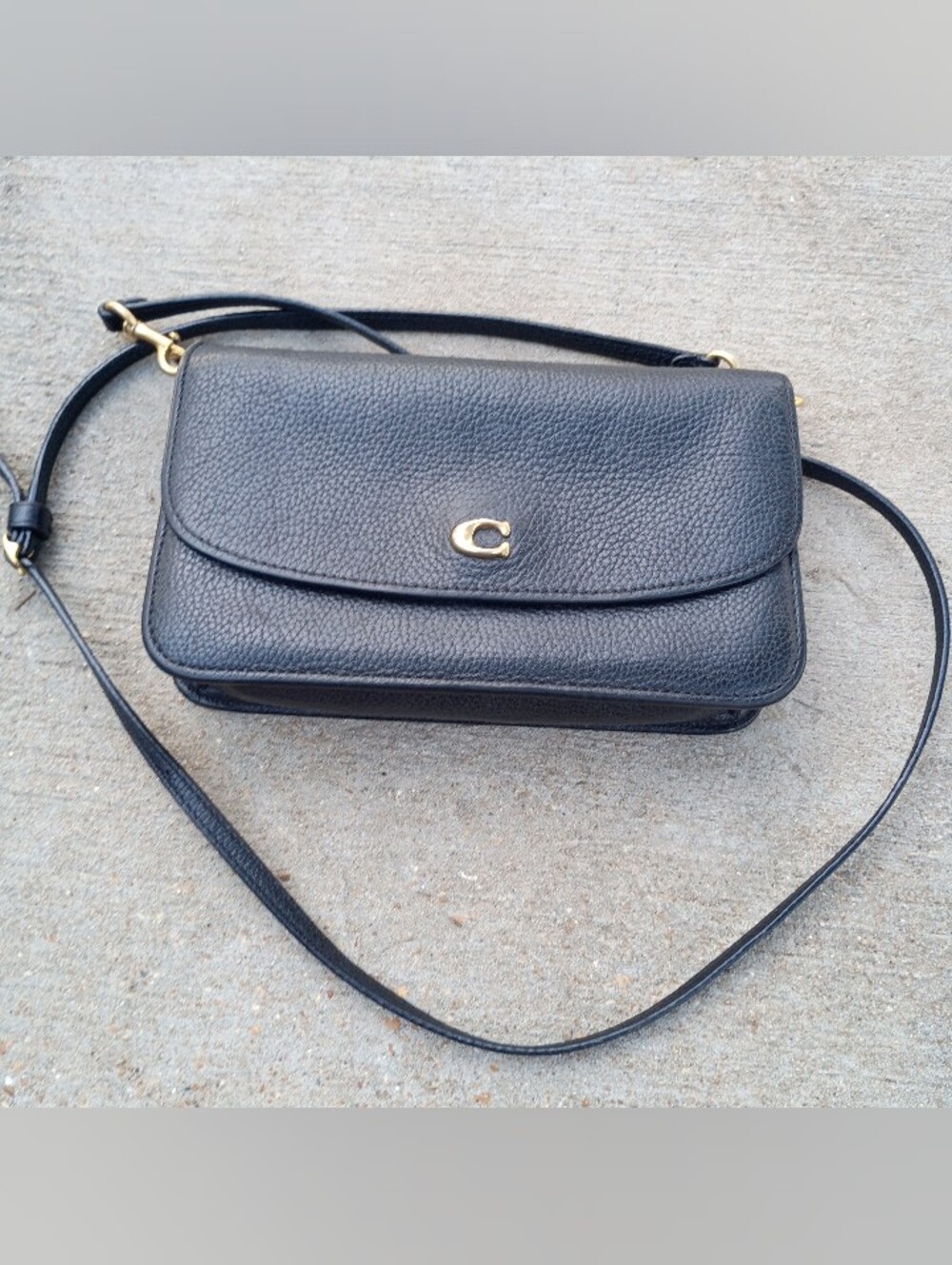 COACH Hayden Crossbody Bag Black Polished Pebble Leather Gold Logo C4815